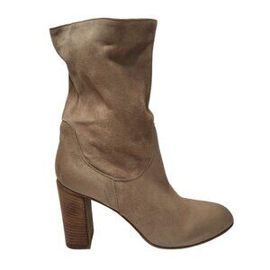 FREE PEOPLE Dakota Heel Boot Western Silver Tan Italian Suede Mid Calf Pull-On